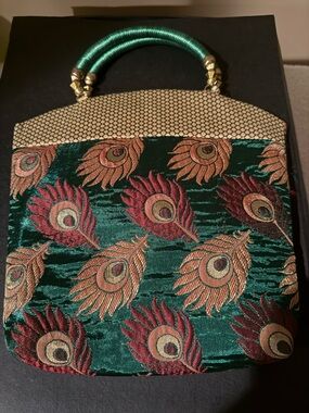 Polo Ralph Lauren Emerald Green Peacock-Embroidered Handbag